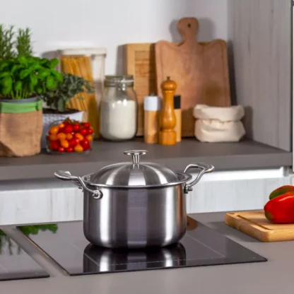 S2 6-teiliges Set –-Stielkasserolle Ø 16 cm , Kochtopf Ø 20 und Topf Ø 24 cm - Oberfläche aus Reintitan – Bild 4