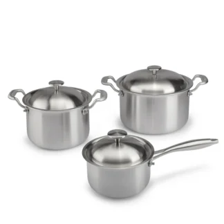 S2 6-teiliges Set –-Stielkasserolle Ø 16 cm , Kochtopf Ø 20 und Topf Ø 24 cm - Oberfläche aus Reintitan
