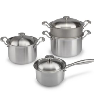 S3 7-teiliges Set – Kasserolle ∅ 16 cm, Kochtopf ∅ 20 cm, Topf ∅ 24 cm- Oberfläche aus Reintitan - Und Reintitan Dämpfeinsatz Ø 24 cm