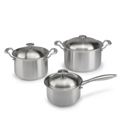 S2 6-teiliges Set –-Stielkasserolle Ø 16 cm , Kochtopf Ø 20 und Topf Ø 24 cm - Oberfläche aus Reintitan – Bild 2